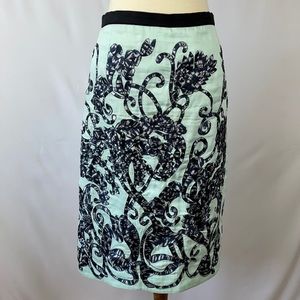 Anthropologie Moulinette Soeurs Aqua and Black Floral Embroidered Skirt - Size 6